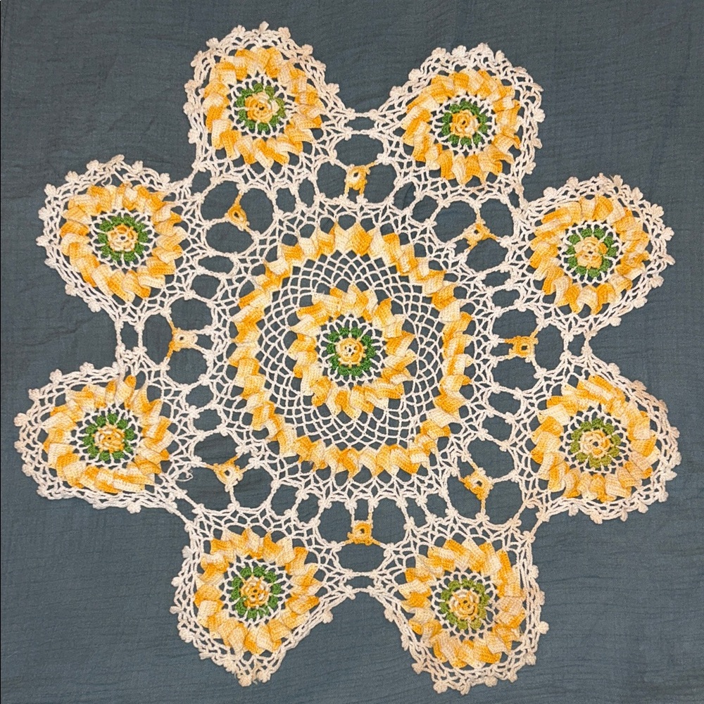 Handmade Crochet Doily with Cheddar Yellow and Green Accents Table Top Decor
